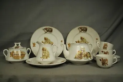 Buy Antique Cat Kittens Tea Set Plates Teacups Creamer Sugar Bowl Teapot Colonial Co • 118.74£