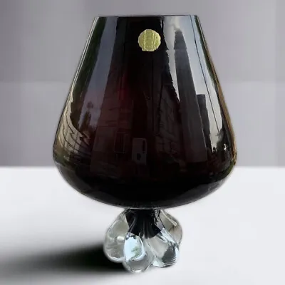 Buy Vintage MCM Scandinavian Art Sweden Glass Maroon Red Goblet Brandy Snifter • 23.64£