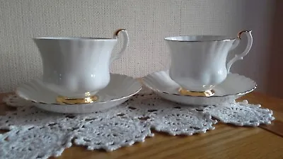 Buy 2 Royal Albert Val D'or Coffee Tea Cups Saucers White Gold • 15£