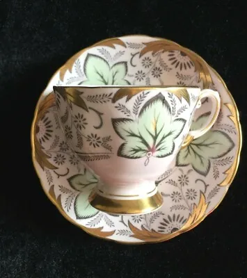 Buy Tuscan Fine English Bone China FOOTED Cup & Saucer 682H Pink Green Leaves Gilded • 11.38£