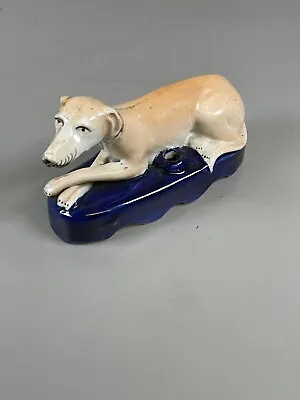 Buy Antique Staffordshire Whippet Greyhound Recumbent Figure Quill Holder • 39£