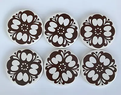 Buy 6 Jersey Pottery Round Coasters Retro Printed 3.5” Mid Century Pattern • 26.95£