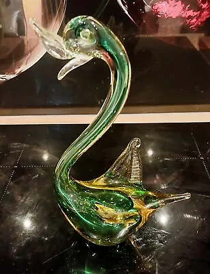 Buy Vintage 1950s 11  Tall Murano Green Art Glass Swan Figurine  Ornament • 14.99£