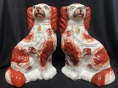 Buy Pair Of Antique Victorian Staffordshire, 10'' King Charles Spaniel Mantle Dogs • 49.99£
