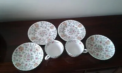 Buy Minton Haddon Hall 2 X Tea Trios Teacups,saucers,side Plates, Floral On White. • 31.50£