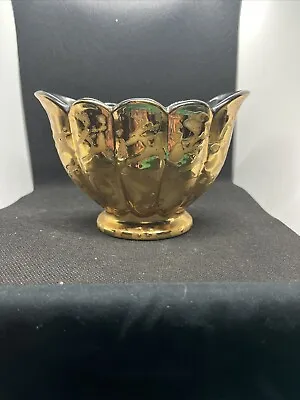 Buy Vintage Weeping Gold 24 Karat Pedestal Bowl Art Pottery USA Textured 1950’s MCM • 13.61£