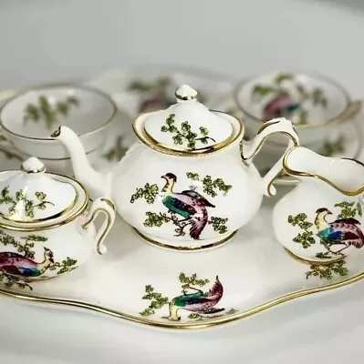 Buy Rare Crown Staffordshire Peacock 10 Piece Miniature Tea Set • 313.07£
