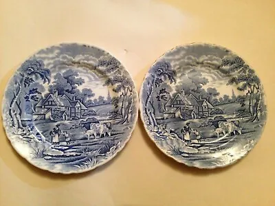 Buy 2 H M Sutherland RURAL SCENES Blue And White Side Plates • 10.99£