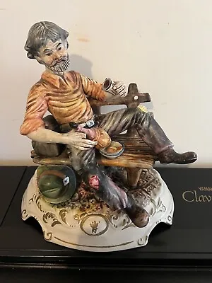 Buy Large Vintage Capodimonte Porcelain Figurine Tramp On Bench With Wine Italy 1940 • 29.99£