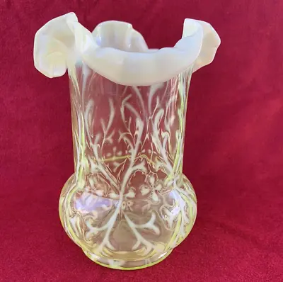 Buy Northwood Ruffled Topaz Yellow Vaseline Opalescent Spanish Lace Vase RARE • 120.07£
