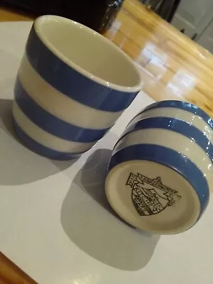 Buy VINTAGE CORNISH WARE  2 BLUE AND WHITE EGG CUPS,Green Shield • 19.99£