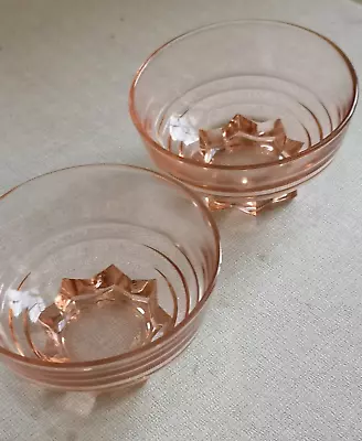 Buy Antique Art Deco Bowls Pink Glass Candle Holders Geometric Design Made In France • 12£