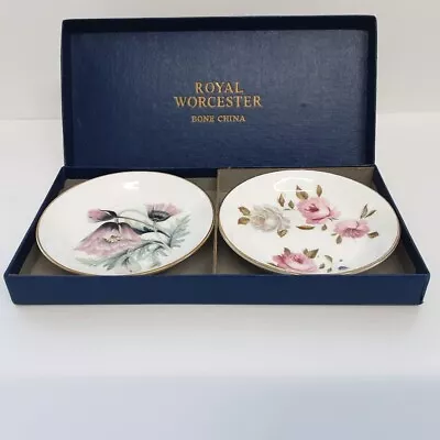 Buy Vintage 1974 Set Of 2 Royal Worcester Fine Bone China Trinket Pin Dishes Boxed • 9.99£