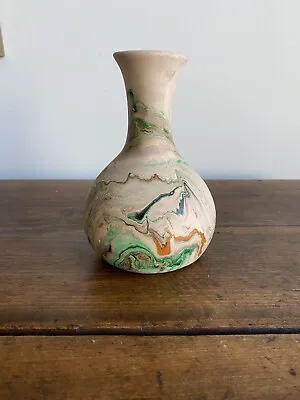 Buy Older Vintage Nemadji Indian Pottery Vase ~ Orange And Green Swirls ~ Old Stamp • 14.70£