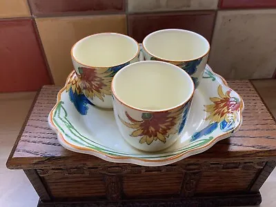 Buy Vintage Art Deco Crown Ducal 3 Floral Egg Cups And Tray • 12.99£