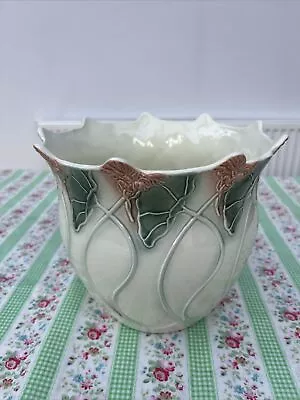 Buy Art Nouveau BLAKENEY FLEUR ENGLAND PLANTER Pottery Cream Pink & Green 19x22cm • 10£