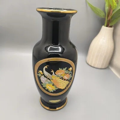 Buy Art Of Chokin Vase 24kt Gold Edged Black Gold Metallic Engraving Birds Japan • 8.95£