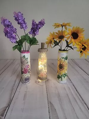 Buy Sunflower Upcycled Decoupage Candle Glass Vase Center Piece Handmade • 13.41£
