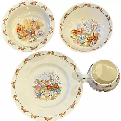 Buy Vintage Royal Doulton Fine Bone China Bunnykins Children's Set Plate/2 Bowls/Cup • 48.02£