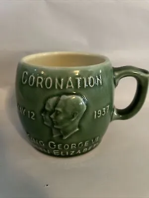 Buy Vintage Commemorative Green Glaze Stoneware Barrel Mug Coronation 1937 George Vi • 12.60£