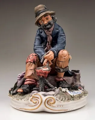 Buy Italian Signed Capodimonte, Old Man Frying Eggs, Large Figurine 9  Tramp, Italy • 93.45£
