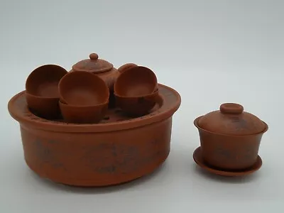 Buy Chinese Yixing Zisha Tea Set Red Clay Tea Pot 6 Cups & Stand Warmer • 40£