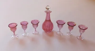 Buy Dolls House Miniatures: Cranberry Glass Decanter And Six Glasses, 1:12 Scale • 30£
