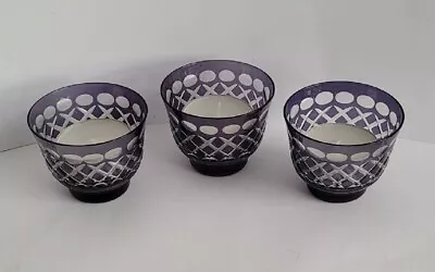 Buy Glass Tealight Candle Holders Oval Criss Cross Design X3 Large • 12.99£