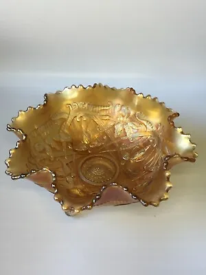 Buy Vintage Imperial Carnival Glass Ruffle Edged 3 Footed Bowl Marigold Iridescent D • 12.50£