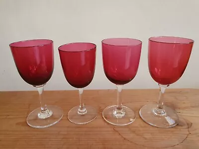 Buy Antique Victorian Cranberry Wine Glass X 4 • 23.50£