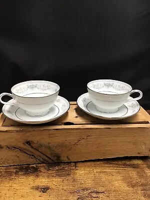 Buy Noritake China Colburn 6107 Coffee/Teacup & Saucer Set Of (2)Silver Trim Floral • 16.17£