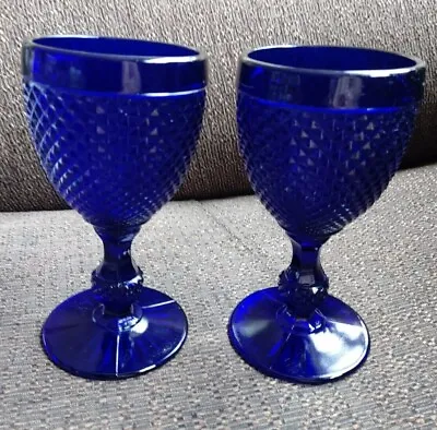 Buy Cobalt Blue Wine/Drinks Glass Goblets X 2 • 19.99£
