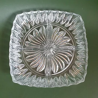 Buy Vintage Glass Serving Bowl Dish With 4 Dividers -great For Starters Nuts Olives • 10£