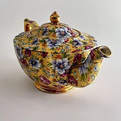 Buy James Sadler Sophie Yellow Chintz Teapot Pink Blue Flowers Gold Vintage • 72.39£