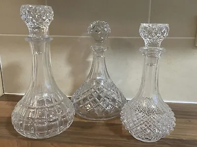 Buy Vintage Set Of Three Cut Glass Ship’s Decanter + Stoppers  - Crystal Glass? • 26£