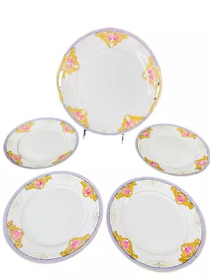 Buy Noritake Cake Plate W/ Handles W/ 4 Desserts Made In Japan Floral Gold 1918-1931 • 56.88£
