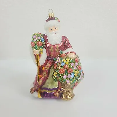 Buy Glassware Art Studio Santa With Basket Of Roses Ornament • 23.97£