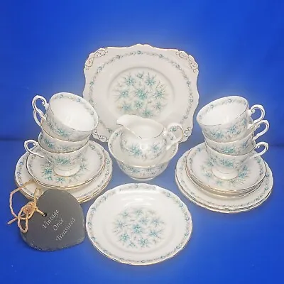 Buy Tuscan Bone China LOVE IN THE MIST * 20 Piece TEA SET For 6 * Blue Flowers * VGC • 49.95£