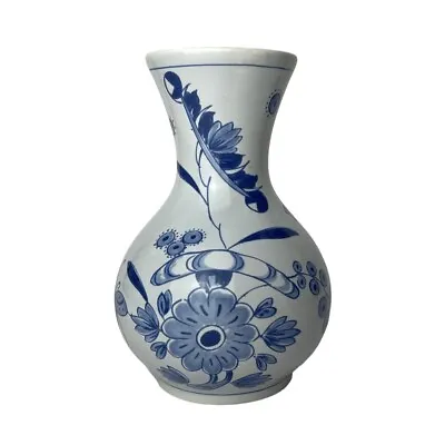 Buy Vintage Delft Blue White Holland Ceramic Vase 1978 Flowers Bird Butterfly 5.75” • 30.69£