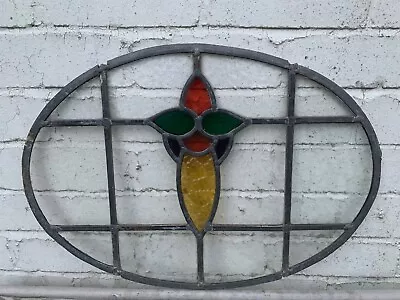 Buy Vintage Oval Stained Leaded Glass Window Panel 53.5 X 38cm • 45£