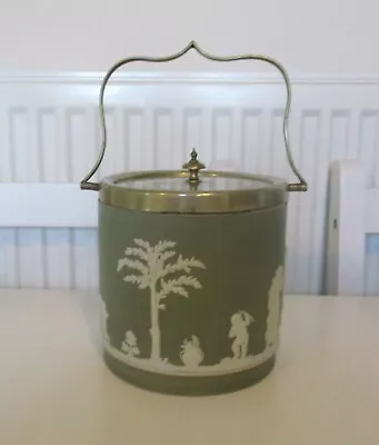 Buy Antique Wedgwood Jasperware White On Green Biscuit Barrel Ice Bucket  A/F • 14.99£