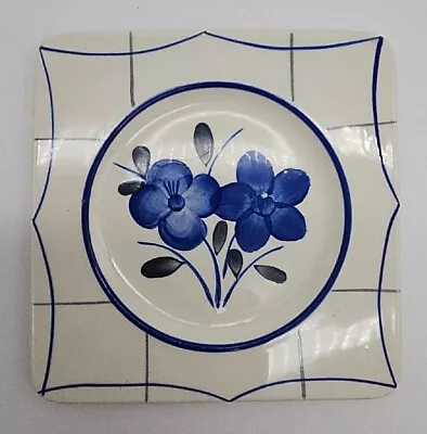 Buy Vintage GIEN FRANCE Belle-Isle Hand Painted Plate Cobalt Blue Flowers 5¾  Square • 11.56£