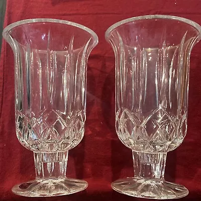 Buy 2 Vintage 7  Tall Crystal Lead Hurricane Candle Holder Pineapple Cut Design. G34 • 14.60£