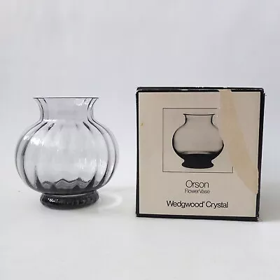 Buy Vintage Wedgwood Crystal Frank Thrower FJT5 Orson Small Glass Vase Midnight Grey • 16£