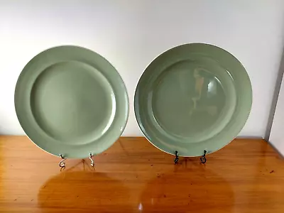 Buy 2 X Hand Made Vintage Poole Pottery Cameo Pale Green Dinner Plate 10  • 9.95£
