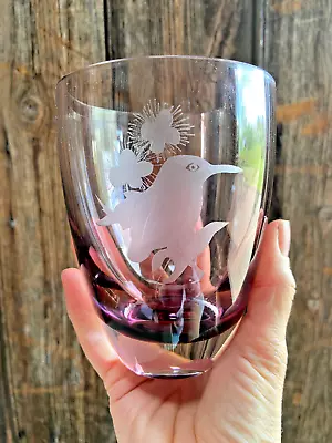 Buy Signed Purple / Amethyst Caithness Scotland Glass Vase Etched Bird Rare Design • 12£