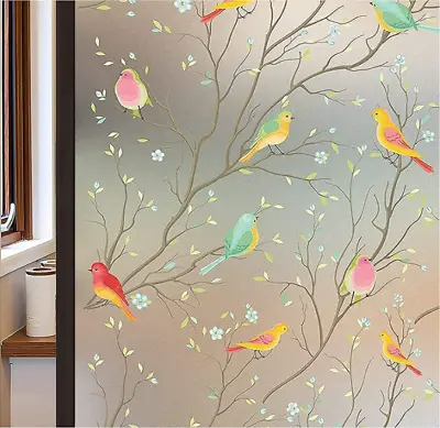 Buy Lifetree Stained Glass Privacy Frosted Glass Film Static Adhesive Bird 90x200cm • 19.99£