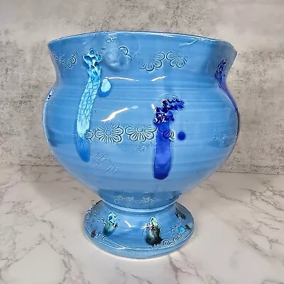Buy Anthropologie Pedestal Drip Glazed Stoneware Planter Incised Flowers Art Pottery • 28.89£