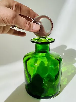 Buy Unusual Emerald Green Glass Decanter With Clear Stopper • 39.99£