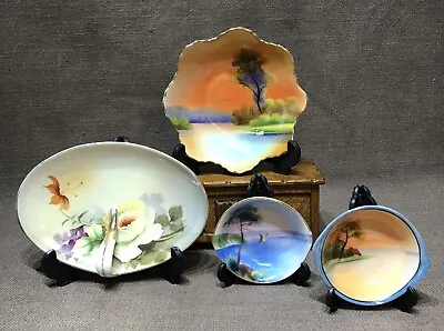 Buy Collection Of Vintage Noritake Hand Painted Trinket Dishes Landscapes & Flowers • 10£